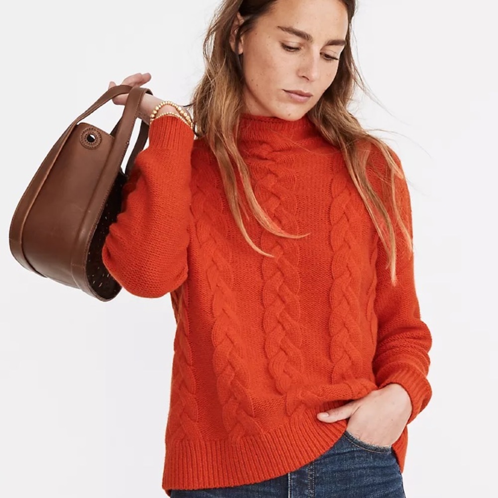 Madewell Grenville Cableknit Mockneck Sweater